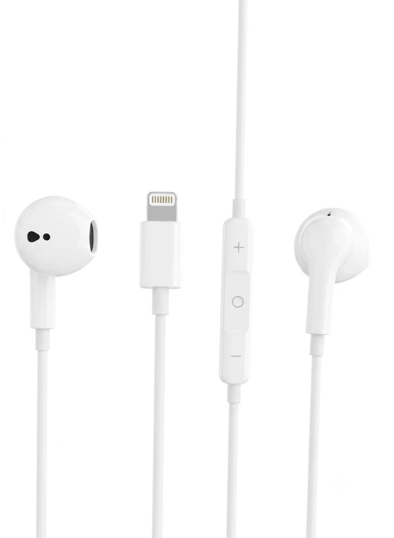 MORE POWER In-Ear Wired Earphones with Apple MFi Certified Lightning Connector, Mic & Volume Control - White - Image 3