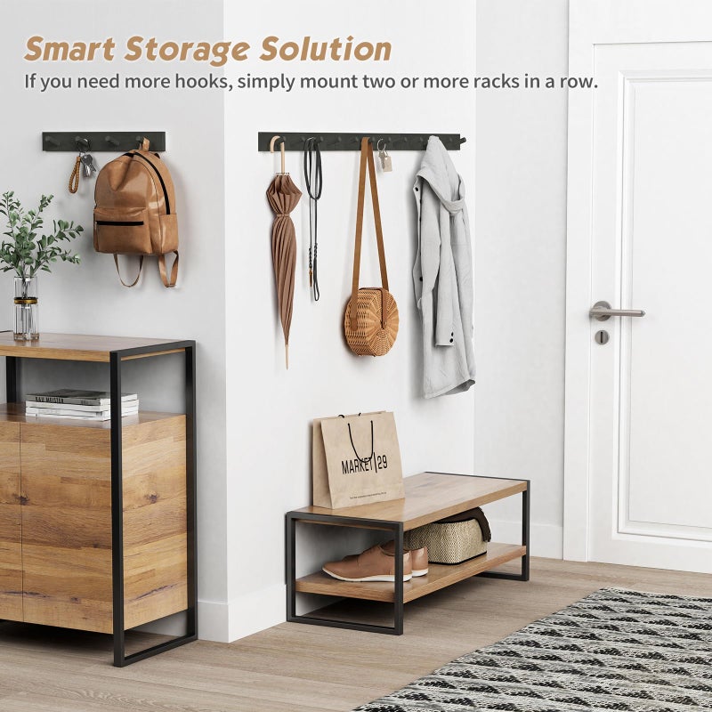 Forbena Black Coat Rack Wall Mount 4-Pack, Rustic Farmhouse Coat Hooks for Wall, Vertical Hanging Hat Rack for Office, Bedroom, Closet, Small Spaces, Kids Room Clothes, Entryway Shoes - 16 Pegs - Image 2