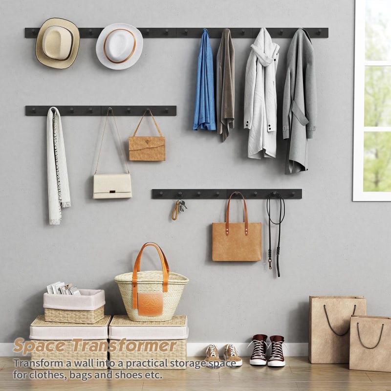 Forbena Black Coat Rack Wall Mount 4-Pack, Rustic Farmhouse Coat Hooks for Wall, Vertical Hanging Hat Rack for Office, Bedroom, Closet, Small Spaces, Kids Room Clothes, Entryway Shoes - 16 Pegs - Image 3