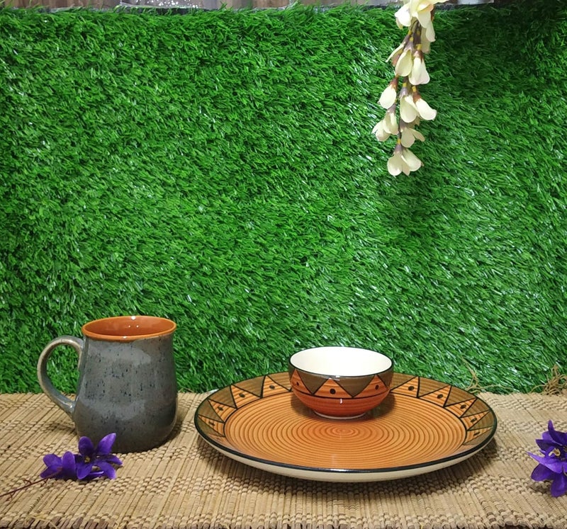 Caffeine Ceramic Handmade Brown Soorya Breakfast Set (Set of 3) - Image 2