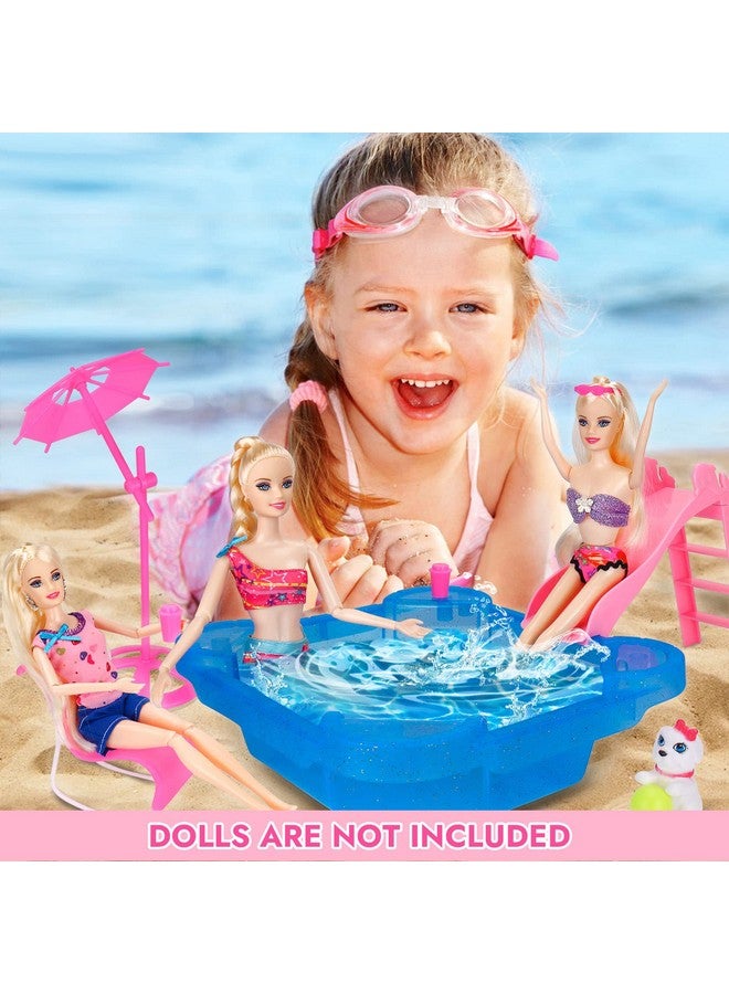 Bettina Pool Playset - Glam Pool With Slide, Doll Pool Accessories Includes Beach Chair, Beach Umbrella, Dog, Swimming Pool Set For 12 Inch Dolls, Bath Toys For Dolls  - Image 3