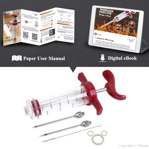 Ofargo Plastic Marinade Injector Syringe with Screw-on Meat Needle for BBQ Grill, 1-oz, Red, Recipe E-Book (Download PDF) - Image 5