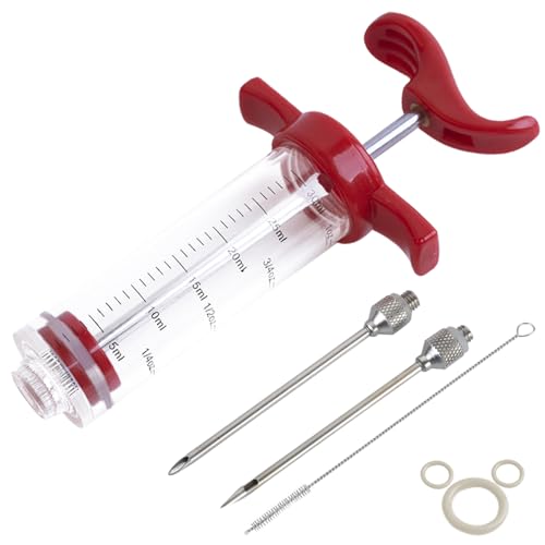 Ofargo Plastic Marinade Injector Syringe with Screw-on Meat Needle for BBQ Grill, 1-oz, Red, Recipe E-Book (Download PDF) - Image 1