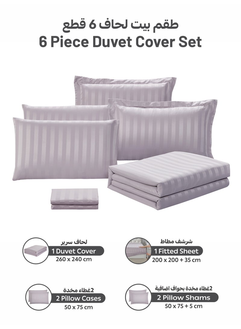 Donetella Striped Duvet Cover Set King Size 260x240 cm - 6-Pcs Bed Set, Microfiber Fabric - 1 Duvet Cover, 1 Fitted Sheet, 2 Pillow Sham, 2 Pillowcase (Filler Not Included) - Image 4
