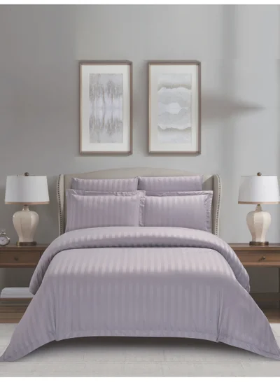 دوناتيلا Striped Duvet Cover Set King Size 260x240 cm - 6-Pcs Bed Set, Microfiber Fabric - 1 Duvet Cover, 1 Fitted Sheet, 2 Pillow Sham, 2 Pillowcase (Filler Not Included)
