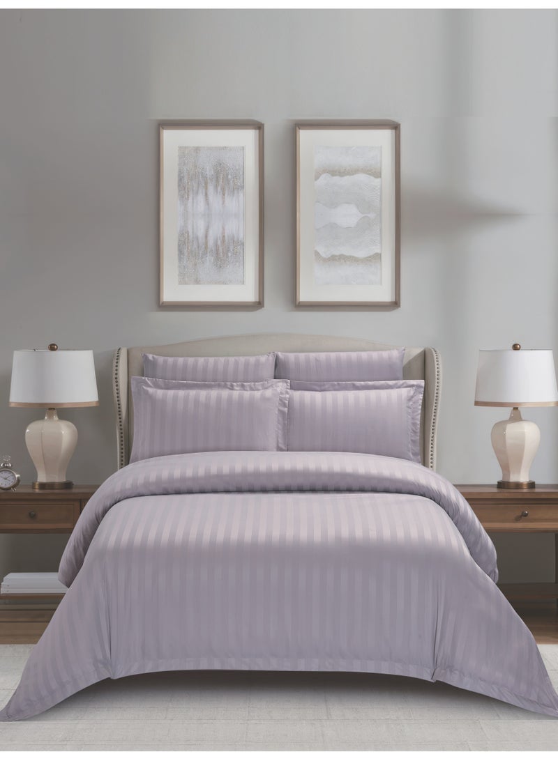 Donetella Striped Duvet Cover Set King Size 260x240 cm - 6-Pcs Bed Set, Microfiber Fabric - 1 Duvet Cover, 1 Fitted Sheet, 2 Pillow Sham, 2 Pillowcase (Filler Not Included) - Image 1