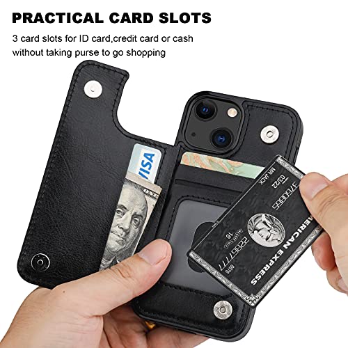 OT ONETOP ONETOP Compatible with iPhone 13 Mini Wallet Case with Card Holder, PU Leather Kickstand Card Slots Case, Double Magnetic Clasp and Durable Shockproof Cover 5.4 Inch(Black) - Image 4