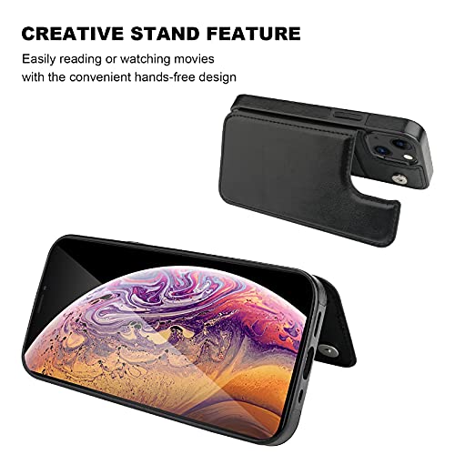 OT ONETOP ONETOP Compatible with iPhone 13 Mini Wallet Case with Card Holder, PU Leather Kickstand Card Slots Case, Double Magnetic Clasp and Durable Shockproof Cover 5.4 Inch(Black) - Image 5
