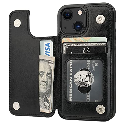 OT ONETOP ONETOP Compatible with iPhone 13 Mini Wallet Case with Card Holder, PU Leather Kickstand Card Slots Case, Double Magnetic Clasp and Durable Shockproof Cover 5.4 Inch(Black) - Image 1