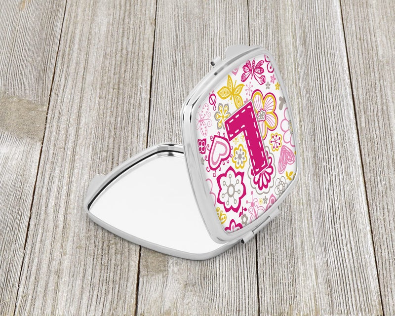 Caroline's Treasures CJ2005-LSCM Letter L Flowers and Butterflies Pink Compact Mirror Decorative Travel Makeup Mirror for Women Girls Gifts Pocket Makeup Mirror Folding Handheld - Image 2