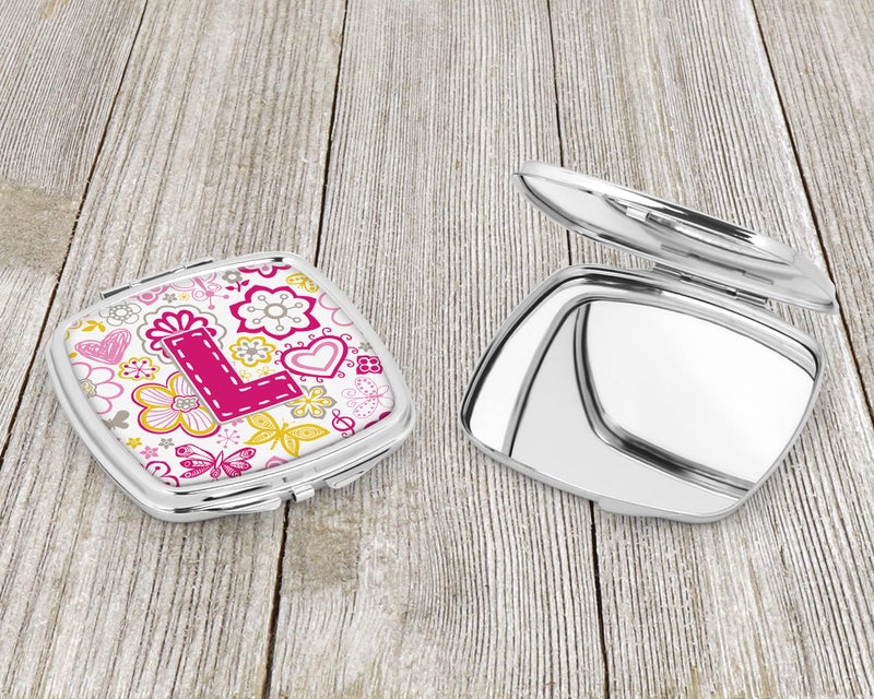 Caroline's Treasures CJ2005-LSCM Letter L Flowers and Butterflies Pink Compact Mirror Decorative Travel Makeup Mirror for Women Girls Gifts Pocket Makeup Mirror Folding Handheld - Image 3