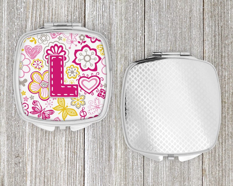 Caroline's Treasures CJ2005-LSCM Letter L Flowers and Butterflies Pink Compact Mirror Decorative Travel Makeup Mirror for Women Girls Gifts Pocket Makeup Mirror Folding Handheld - Image 4