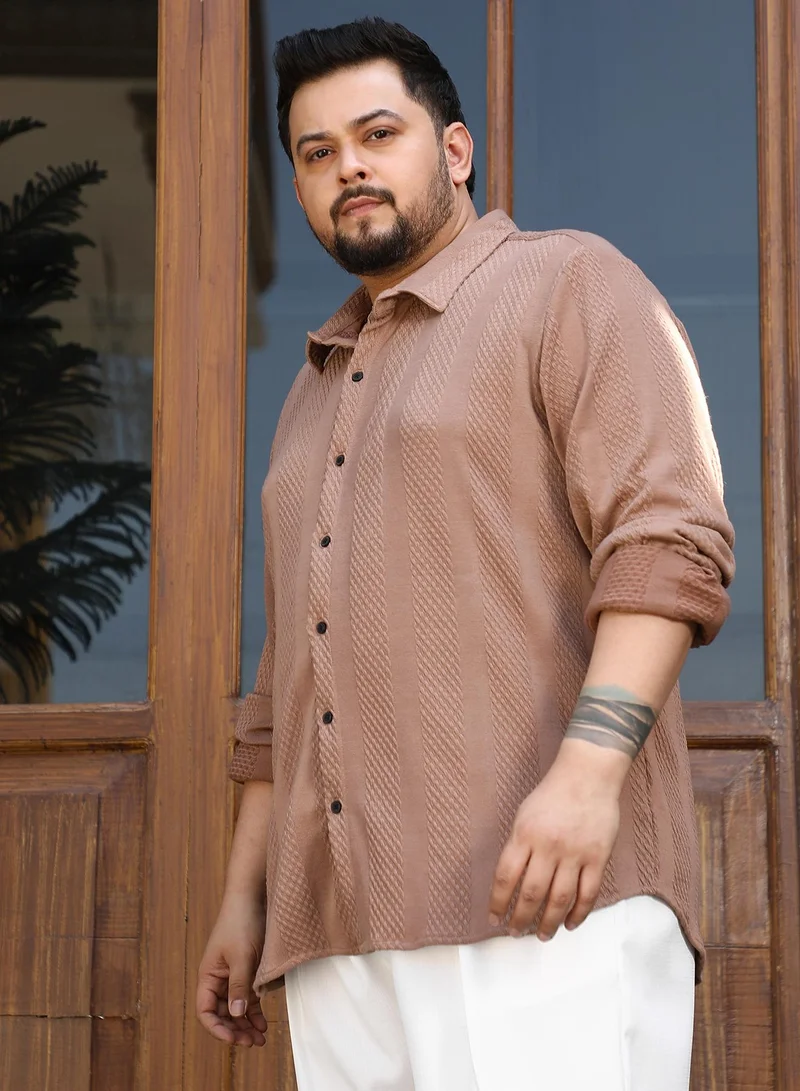 Instafab Plus  Instafab Plus Men's Tan Brown Scale-Tactile Shirt For Casual Wear | Spread Collar | Long Cuffed Sleeves | Button Closure | Plus Size Shirt Crafted With Comfort Fit For Everyday Wear for Men | Best Price UAE