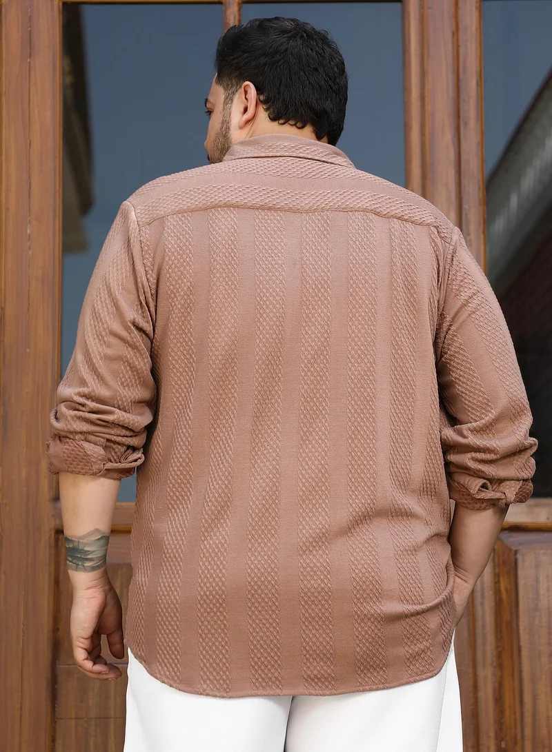 Instafab Plus  Instafab Plus Men's Tan Brown Scale-Tactile Shirt For Casual Wear | Spread Collar | Long Cuffed Sleeves | Button Closure | Plus Size Shirt Crafted With Comfort Fit For Everyday Wear for Men | Best Price UAE