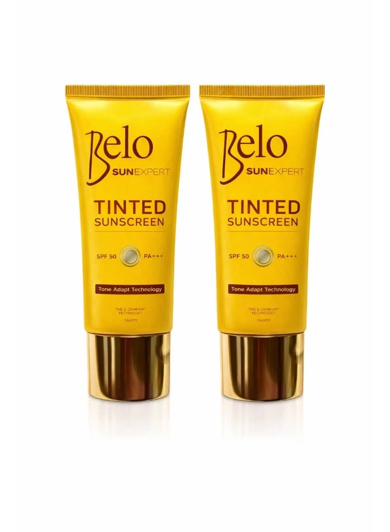 بيلو واقي الشمس الملون من بيلو صن إكسبرت (تقنية التكيف مع اللون) 50 مل مع عامل حماية من الشمس (عبوة من قطعتين) - Image 1