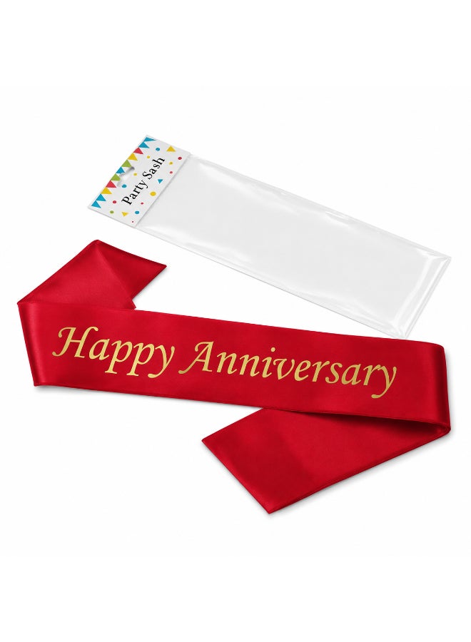 Red Happy Anniversary Party Sash, Anniversary Celebration Sash for Couples, Wedding Anniversary Party Accessory and Photo Prop - Image 1