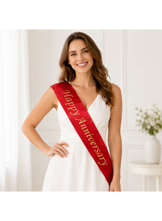Red Happy Anniversary Party Sash, Anniversary Celebration Sash for Couples, Wedding Anniversary Party Accessory and Photo Prop - Image 2