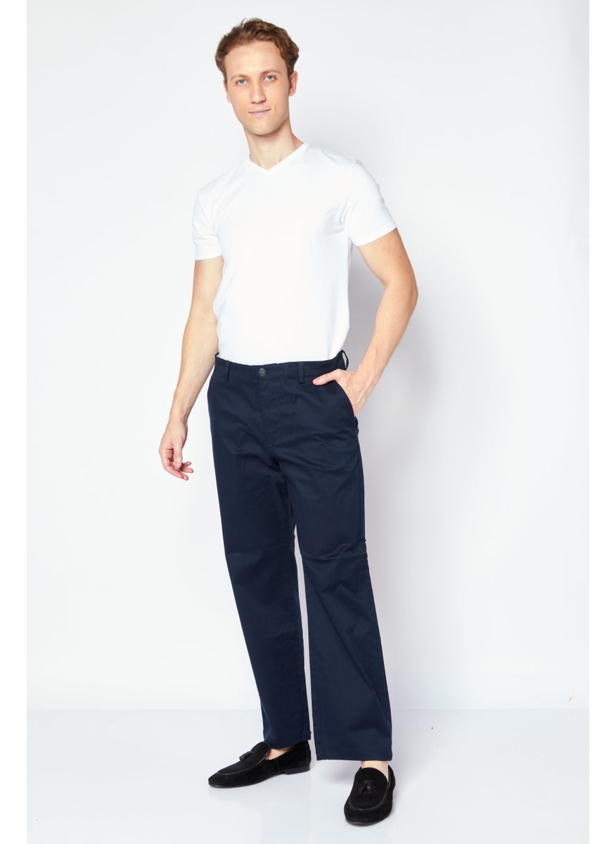 Selected Homme Men Loose Fit Solid Chino Pants, Navy Blue  - Image 3