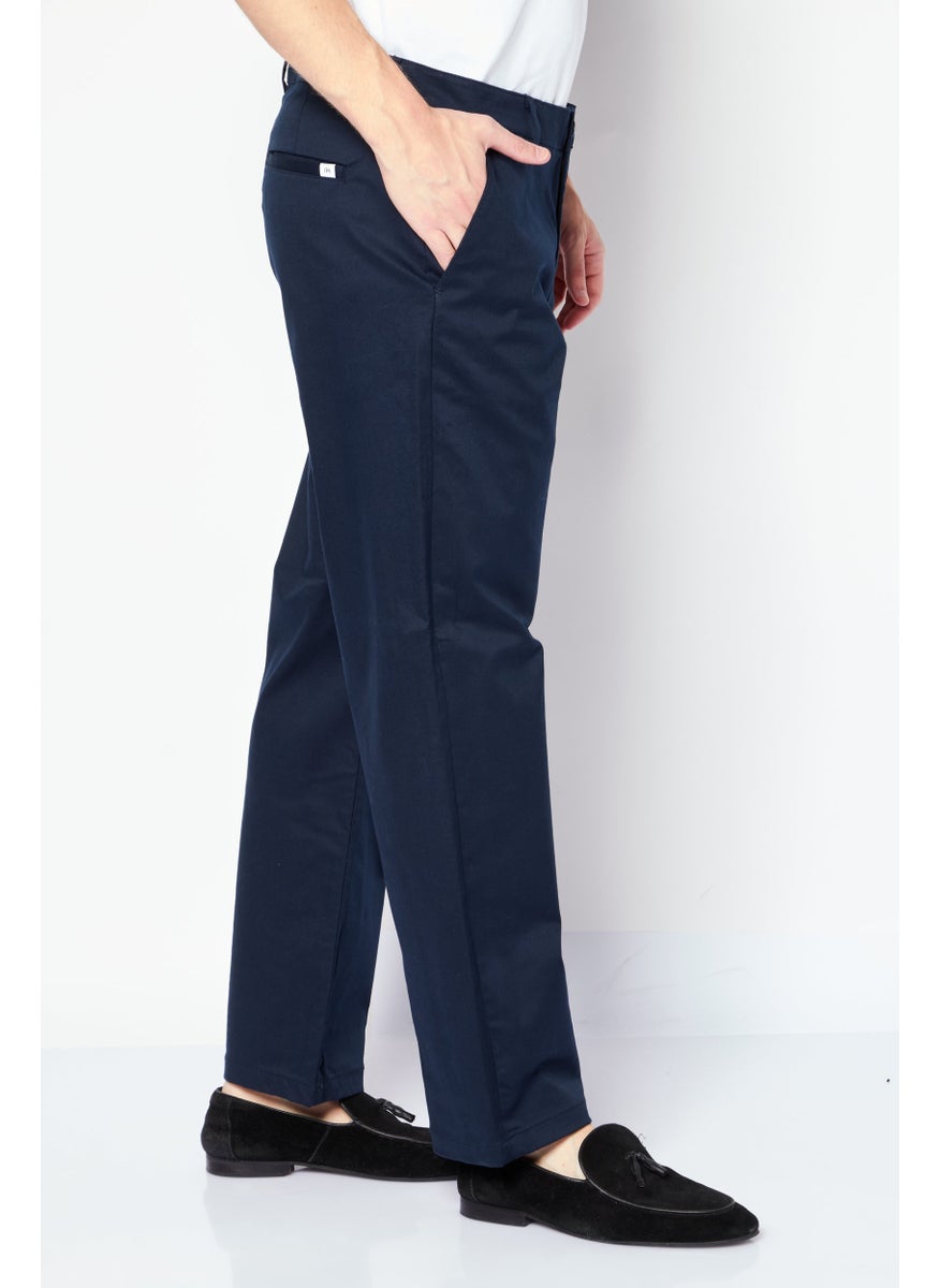 Selected Homme Men Loose Fit Solid Chino Pants, Navy Blue  - Image 1