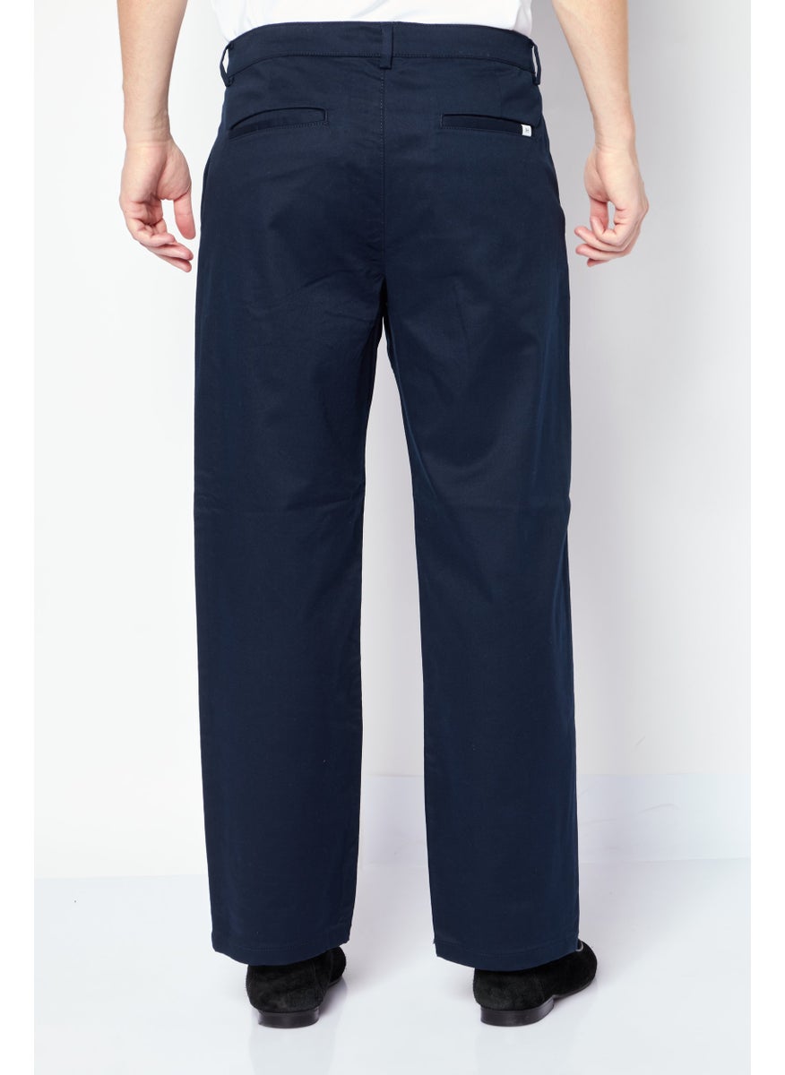 Selected Homme Men Loose Fit Solid Chino Pants, Navy Blue  - Image 2