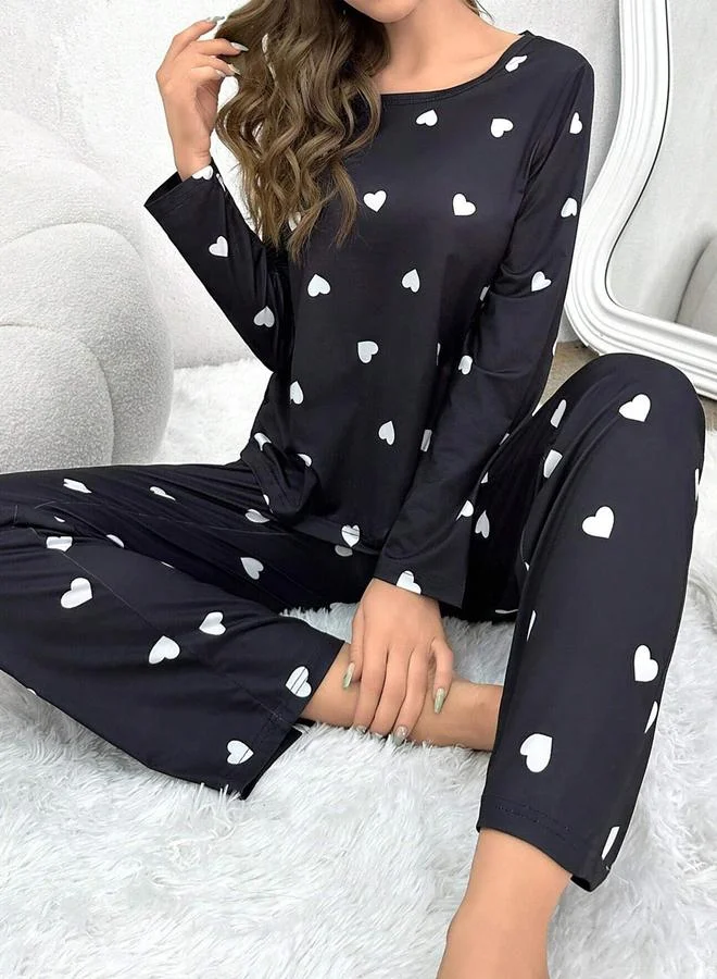 Take Two Take Two Heart Print Long Sleeve T-Shirt and Pyjama Set