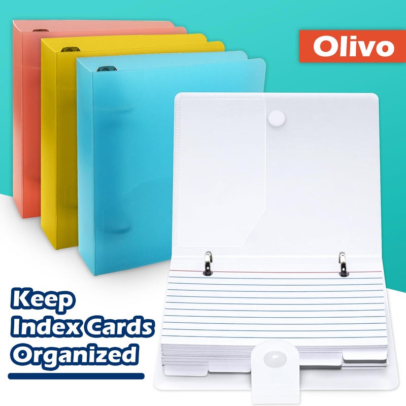 Olivo 3x5 Lined Index Cards with Ring Binder Holder and Dividers, 100 Ruled Cards, Blue - Image 2