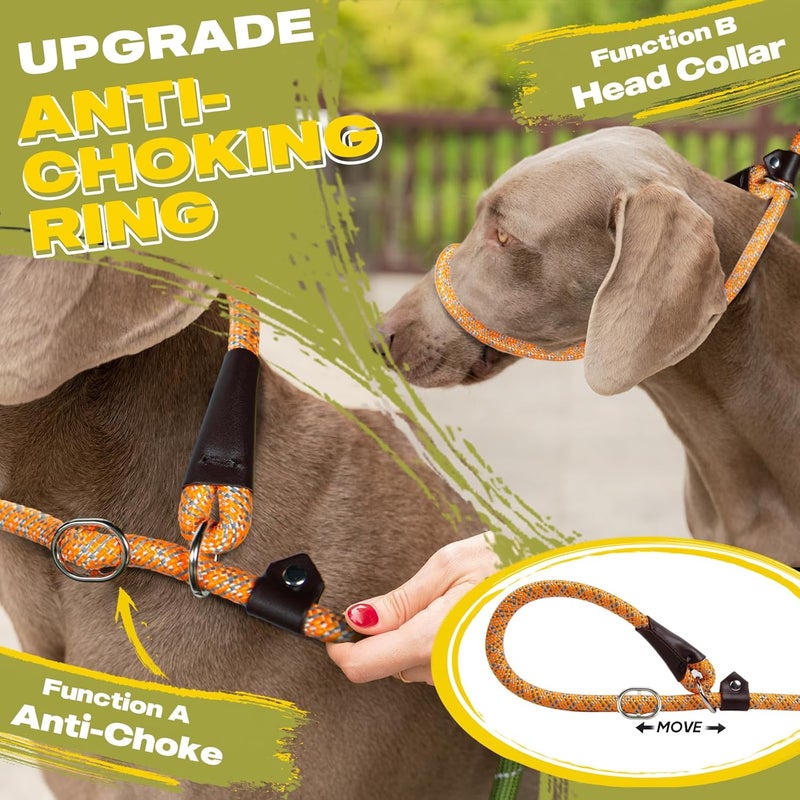 حزمة من 5 مقاود كلاب انزلاقية متينة من فيدا، 1/2 بوصة × 6 أقدام، حبل قوي ومريح للكلاب الكبيرة والمتوسطة، مقود تدريب للحيوانات الأليفة مضاد للسحب مع عاكس ��الي (برتقالي) - Image 3