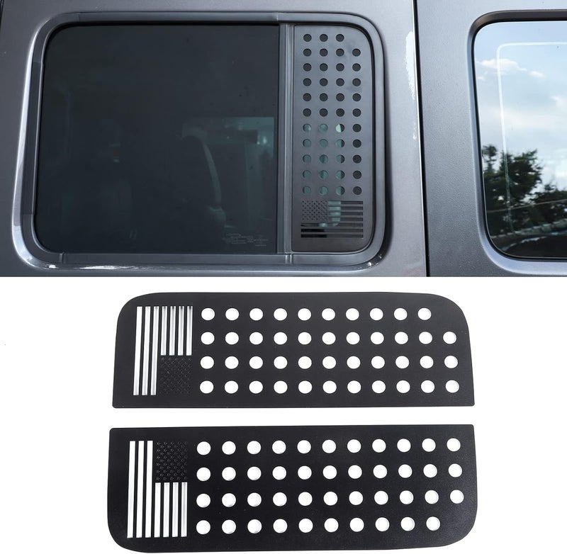 RT-TCZ Aluminum Alloy Car Rear Door Window Decals Glass Cover Trim Panel for Jeep Wrangler JL & Unlimited 4-Door 2018-2022 & Gladiator JT (US Flag) - Image 1