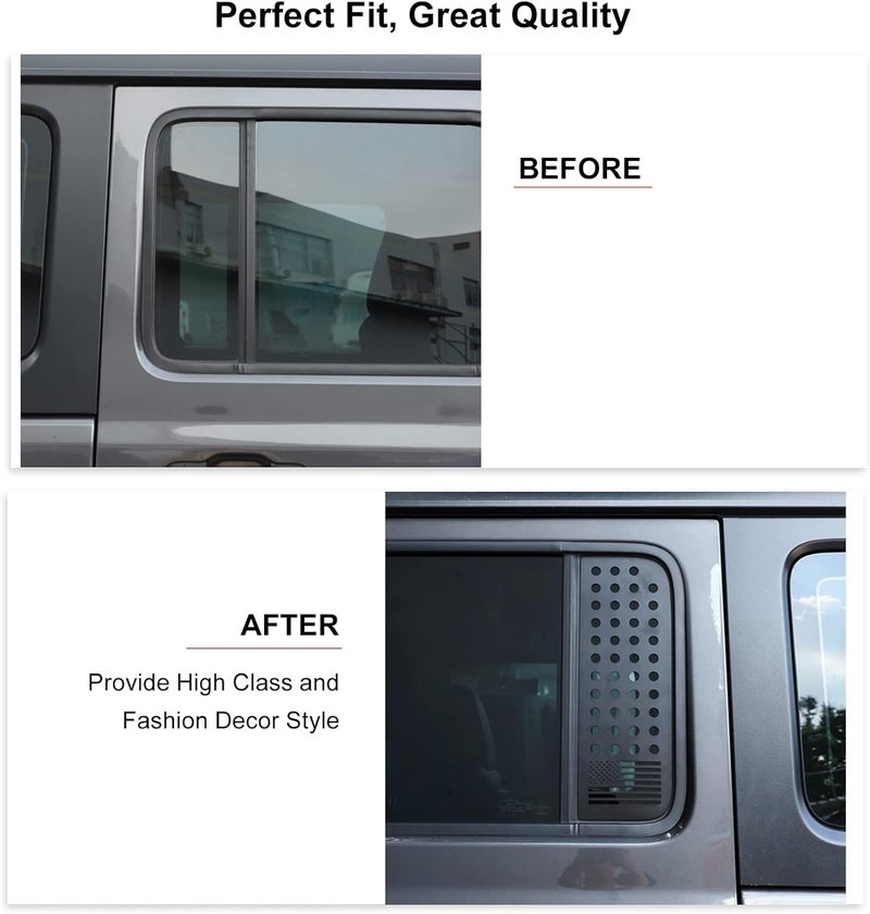 RT-TCZ Aluminum Alloy Car Rear Door Window Decals Glass Cover Trim Panel for Jeep Wrangler JL & Unlimited 4-Door 2018-2022 & Gladiator JT (US Flag) - Image 5