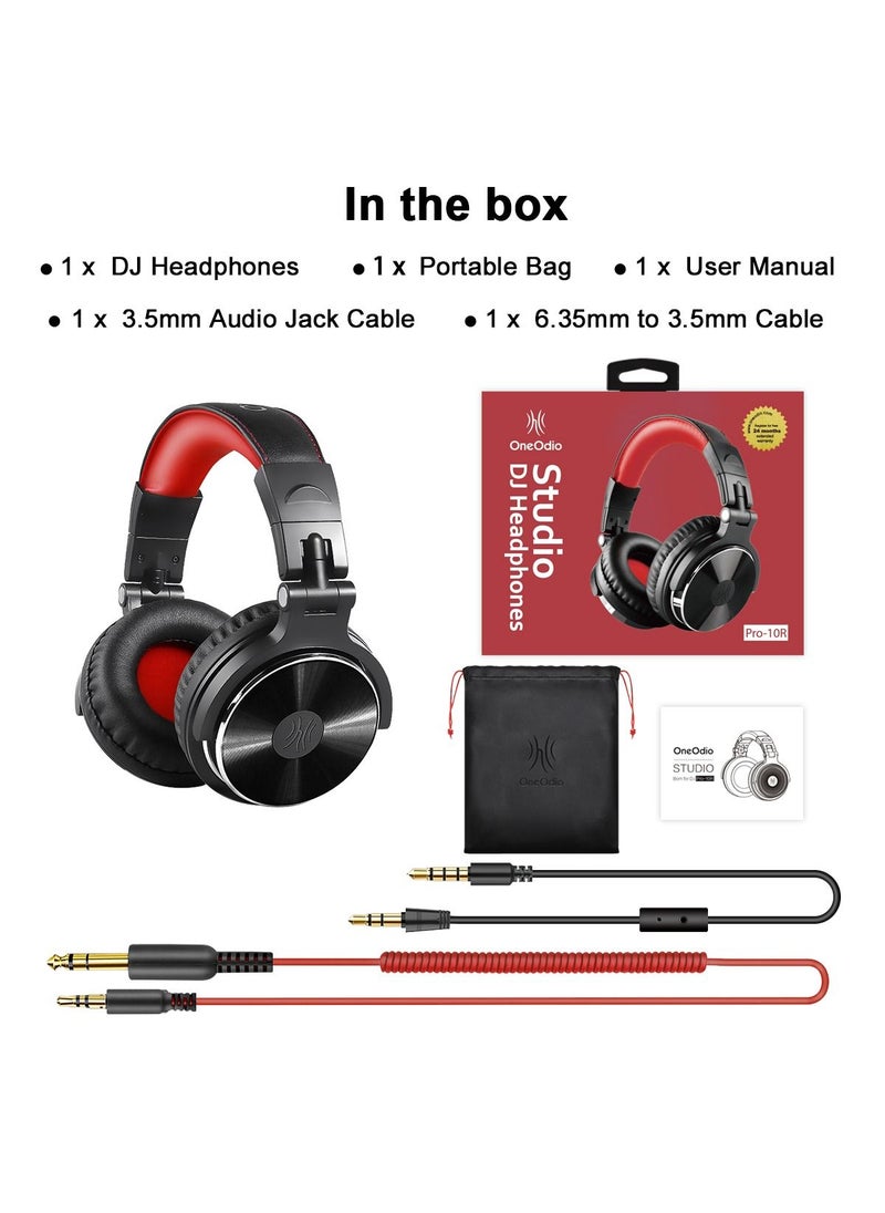 OneOdio - Wired Over Ear Headphones Studio Monitor & Mixing DJ Stereo Headsets with 50mm Neodymium Drivers and 1/4 to 3.5mm Jack for AMP Computer Recording Podcast Keyboard Guitar Laptop - Black Red - Image 1