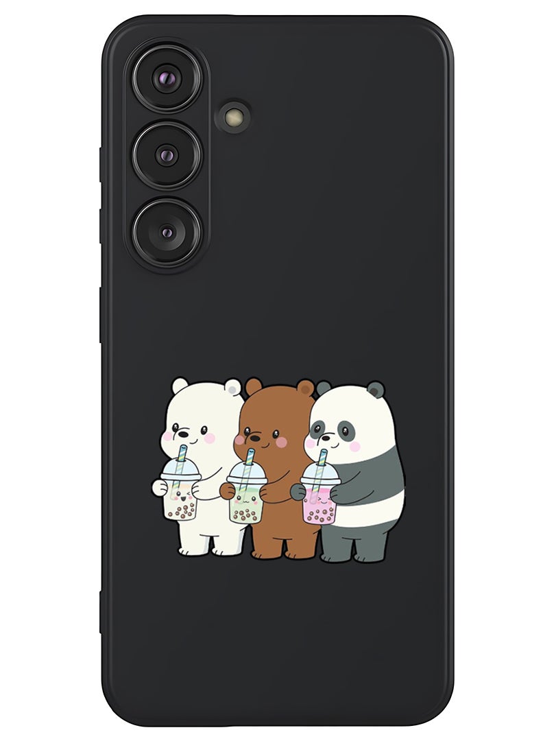 Theodor Protective Slim Fit Case Liquid Silicone Cover with Full Body Protection Anti-Scratch Shockproof Case For Samsung Galaxy S25 (Black) - 3 Panda Drinking - Image 1