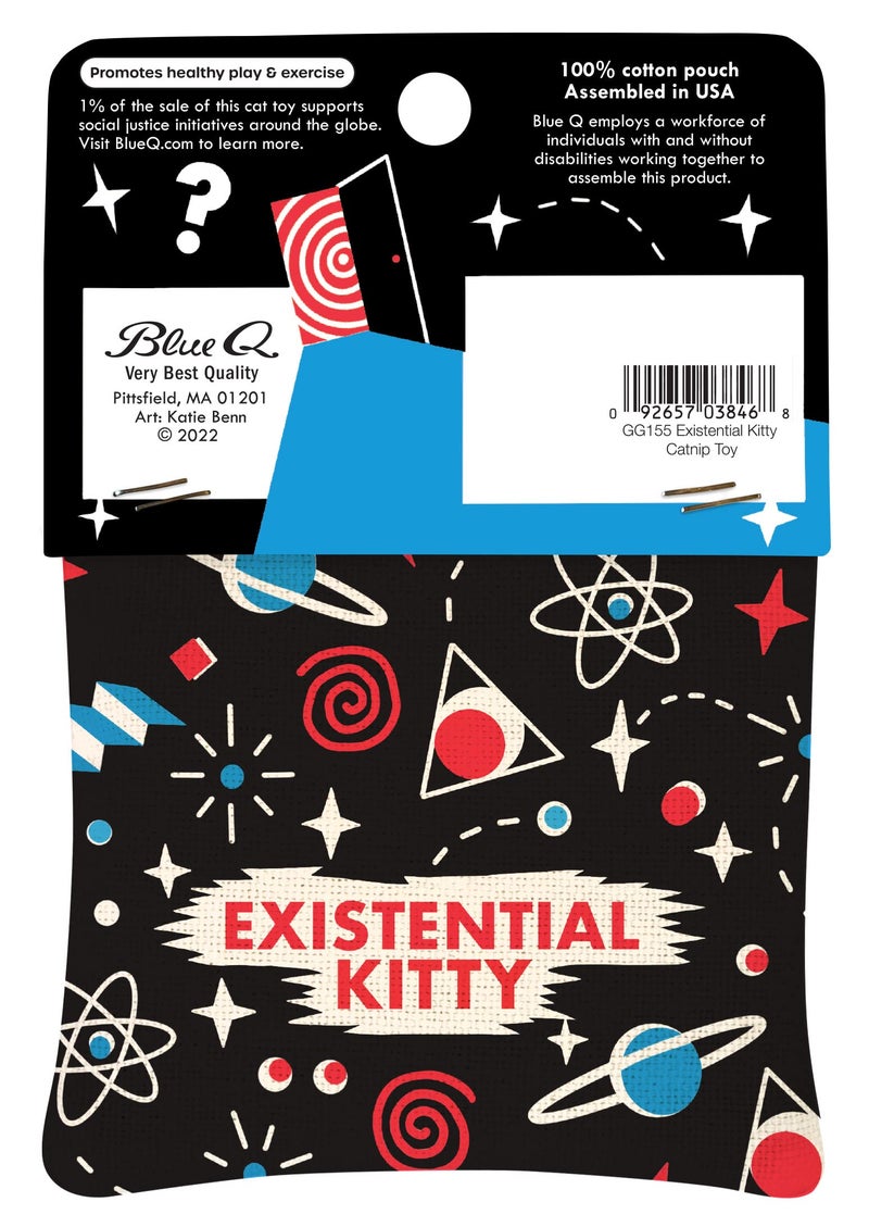 Blue Q Existential Kitty Catnip Toys - Durable Cat Toys for Biting, Premium USA-Grown Organic Catnip, Pet Supplies, 100% Silk-Screened Cotton Pouch w/Funny Kitty Graphics, Cat Birthday Gift - Image 2