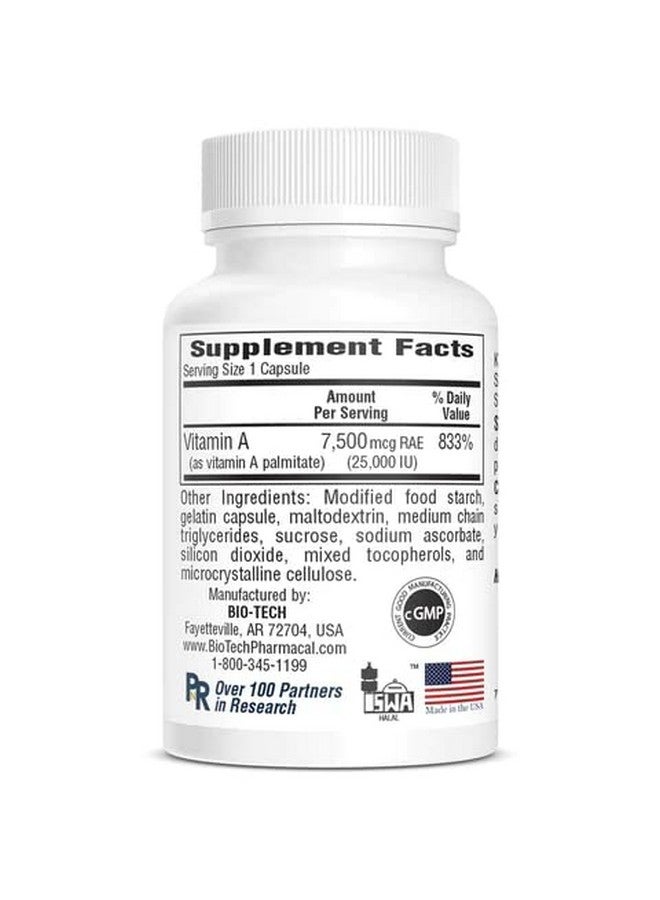 Bio-Tech Pharmacal A-25 Vitamin A Palmitate Dietary supplement For vision immune Cell growth bone metabolism - 100 Capsules - Image 3
