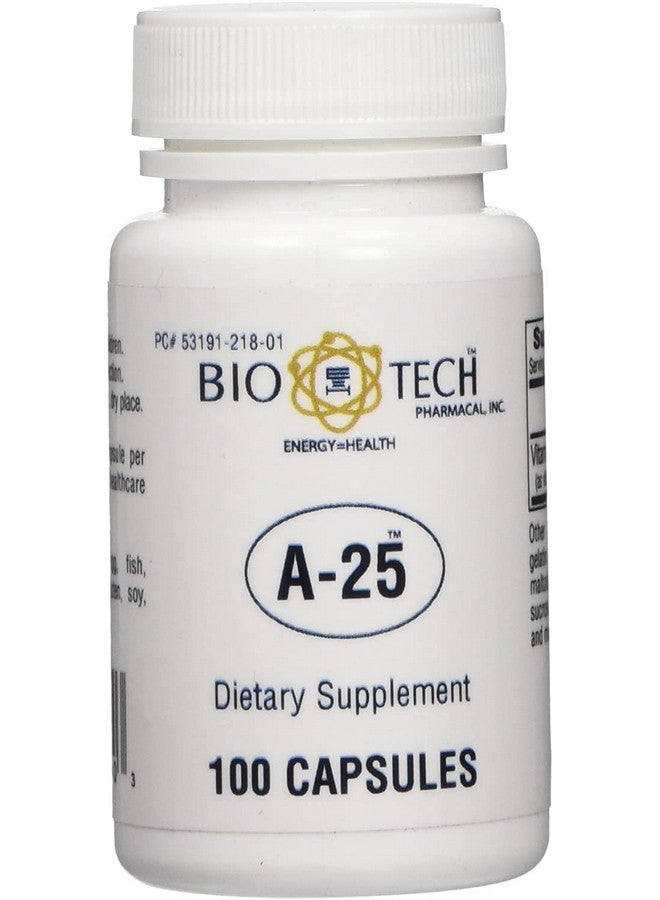 Bio-Tech Pharmacal A-25 Vitamin A Palmitate Dietary supplement For vision immune Cell growth bone metabolism - 100 Capsules - Image 1