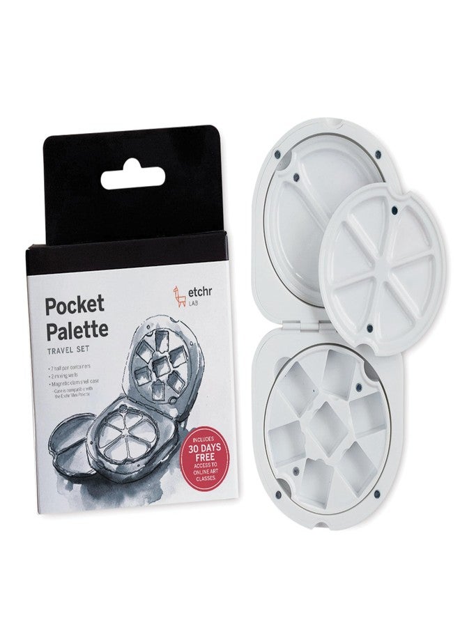 Etchr Lab Pocket Palette - Modular Travel Watercolor Palette Case for 7 Half-Pans & 2 Mixing Wells, Magnetic Inserts, Compatible with 19 or 37-Well Mini Palette, Compact Durable Artist Paint Tray - Image 1