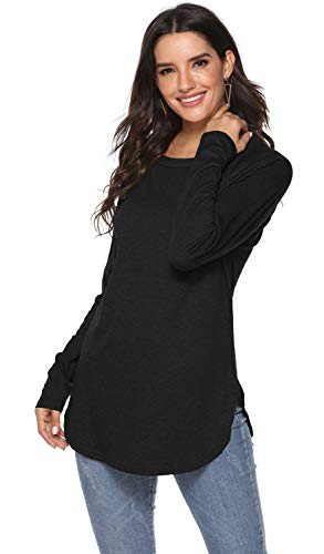 Newchoice Womens Fall Clothes,Raglan Long Sleeve T Shirts Curve Hem Flare Tunic Tops (L,Black) - Image 4