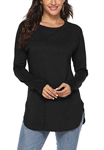 Newchoice Womens Fall Clothes,Raglan Long Sleeve T Shirts Curve Hem Flare Tunic Tops (L,Black) - Image 1