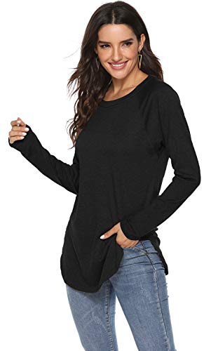 Newchoice Womens Fall Clothes,Raglan Long Sleeve T Shirts Curve Hem Flare Tunic Tops (L,Black) - Image 3