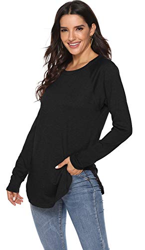 Newchoice Womens Fall Clothes,Raglan Long Sleeve T Shirts Curve Hem Flare Tunic Tops (L,Black) - Image 2