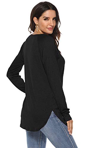 Newchoice Womens Fall Clothes,Raglan Long Sleeve T Shirts Curve Hem Flare Tunic Tops (L,Black) - Image 5