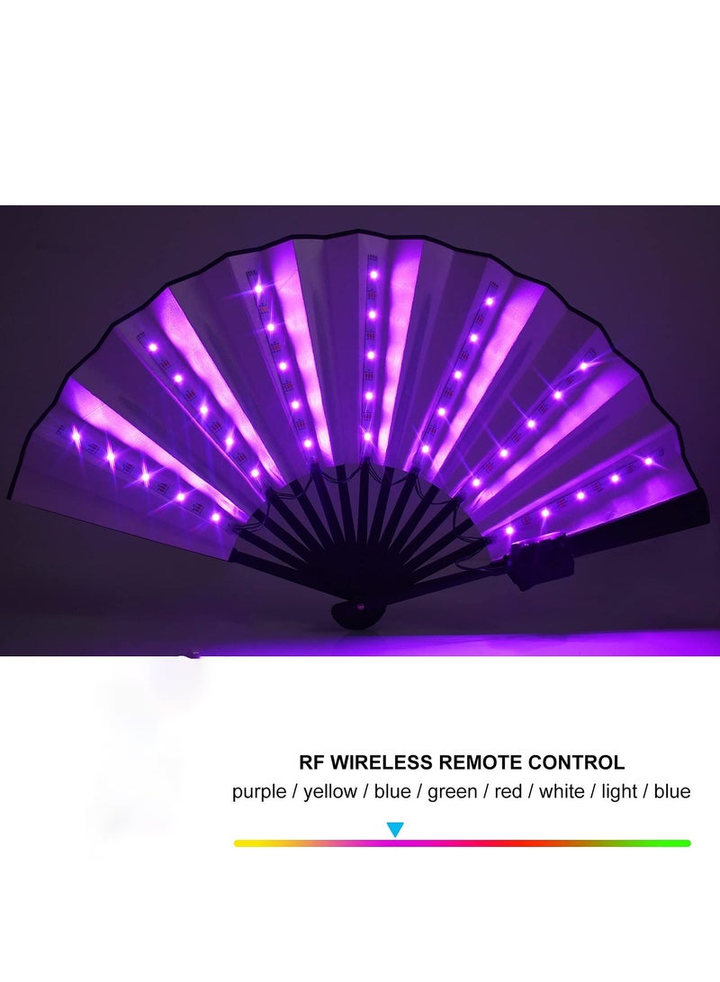 Barakah Party LED Glowing Colorful Chinese Hand Held Folding Fan with Remote Control Stage Performance Show Light Up Fan Birthday Party Dance Gift Wedding Night Bar Club Fluorescent Props - Image 3