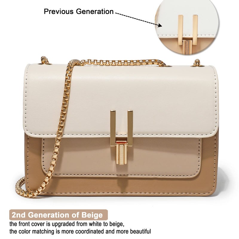 TOP BAND Crossbody Bags Cute Faux Leather Trendy Cross Body Purses for Women Small Color-Block Designer Handbags Ladies Satchel Chain Strap Shoulder Bag Beige White - Image 2