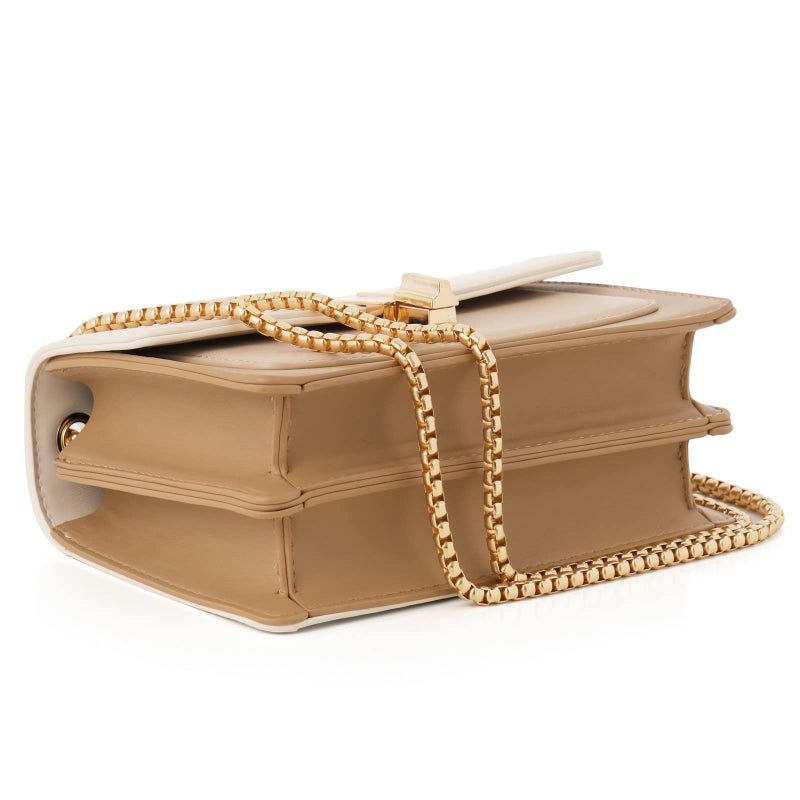 TOP BAND Crossbody Bags Cute Faux Leather Trendy Cross Body Purses for Women Small Color-Block Designer Handbags Ladies Satchel Chain Strap Shoulder Bag Beige White - Image 4