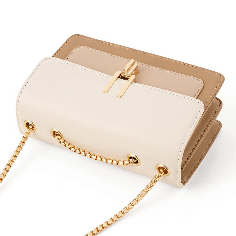 TOP BAND Crossbody Bags Cute Faux Leather Trendy Cross Body Purses for Women Small Color-Block Designer Handbags Ladies Satchel Chain Strap Shoulder Bag Beige White - Image 3