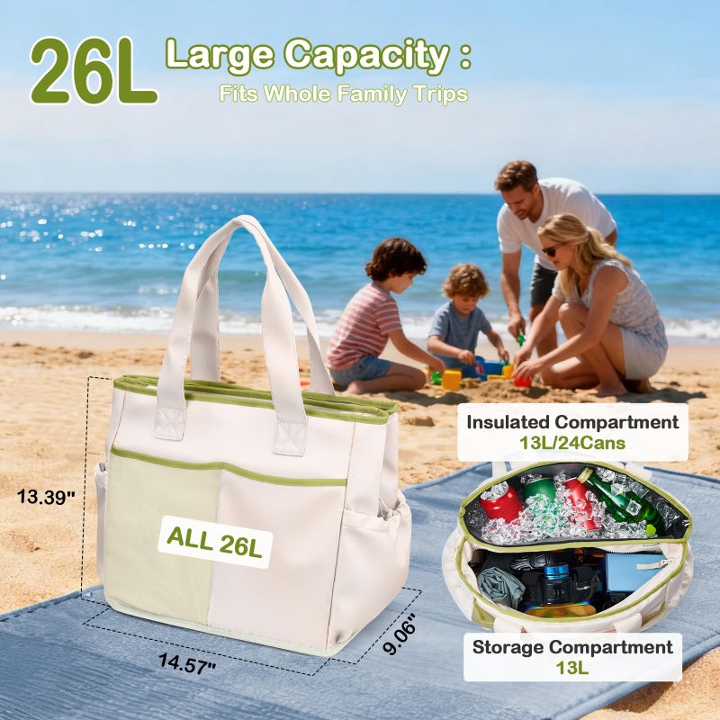Odoland Soft Cooler Bag, Collapsible Leakproof Insulated Cooler Bag with Multi-Pocket Design, Portable Soft Side Cooler Backpack for Beach, Picnic, Camping, Travel and Daily Use for Women, White Green - Image 5