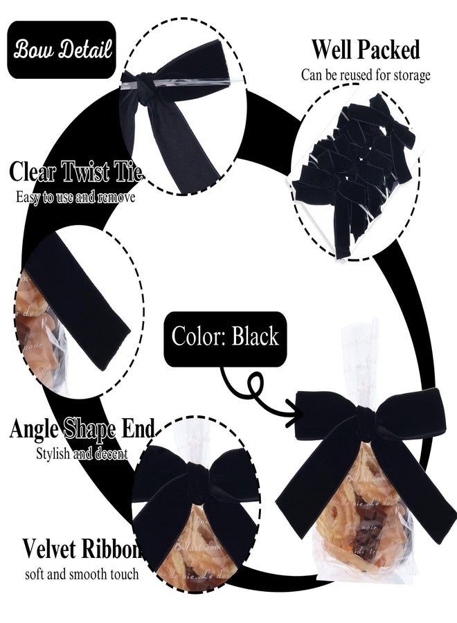 DHFLYDH Velvet Bows Christmas Bows Twist Tie Bows 12 PCS Premade Bows for Christmas Tree,Wreaths, Gift Basket, Spring Decor, Gift Wrapping, Swag, Wedding (Black - Image 3