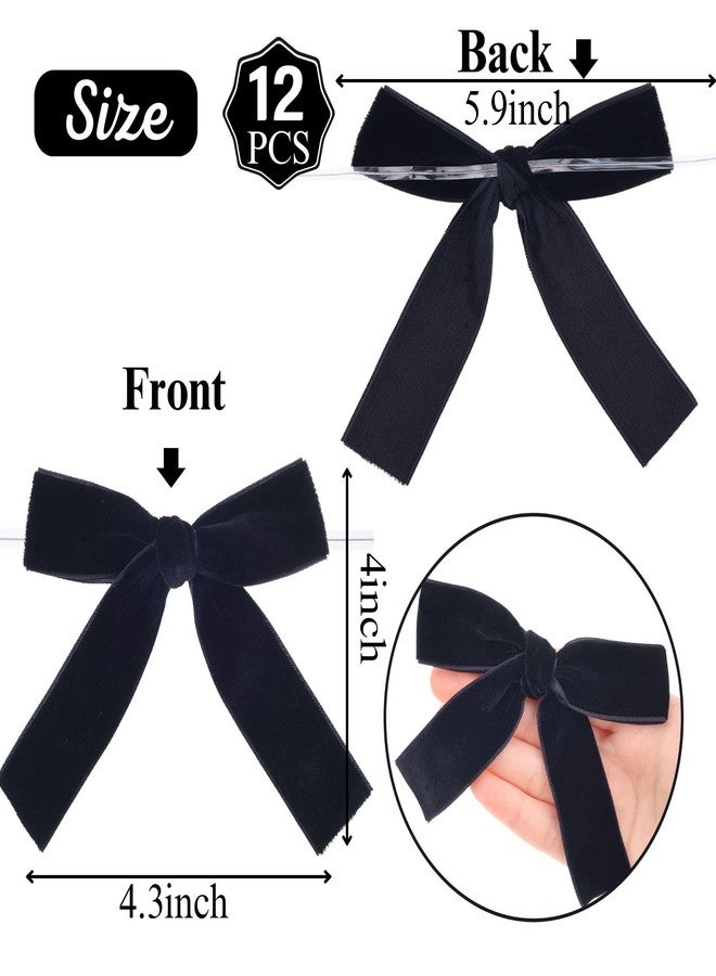 DHFLYDH Velvet Bows Christmas Bows Twist Tie Bows 12 PCS Premade Bows for Christmas Tree,Wreaths, Gift Basket, Spring Decor, Gift Wrapping, Swag, Wedding (Black - Image 2