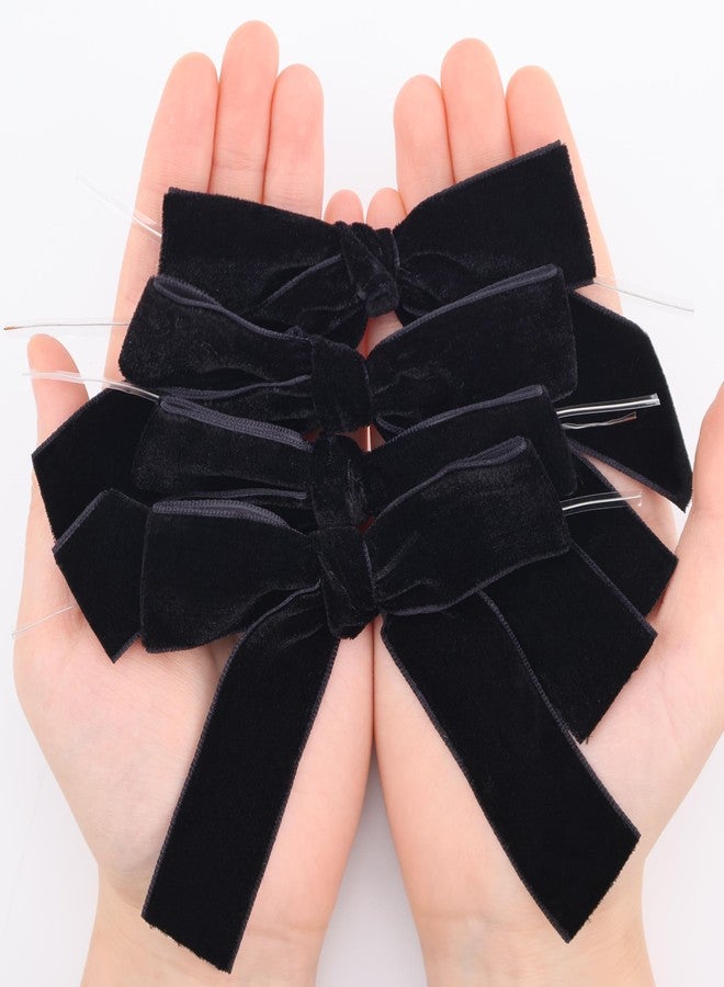 DHFLYDH Velvet Bows Christmas Bows Twist Tie Bows 12 PCS Premade Bows for Christmas Tree,Wreaths, Gift Basket, Spring Decor, Gift Wrapping, Swag, Wedding (Black - Image 5
