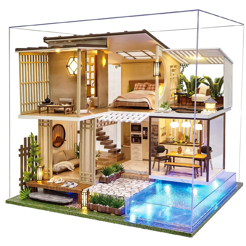 Spilay Dollhouse Miniature with Furniture,DIY Wooden Crafts Doll House Mini Handmade Kit,1:24 Scale Creative Room Idea Gift for Adult Friend Lover (Elegant and Quiet with dust Cover Music Box) - Image 1