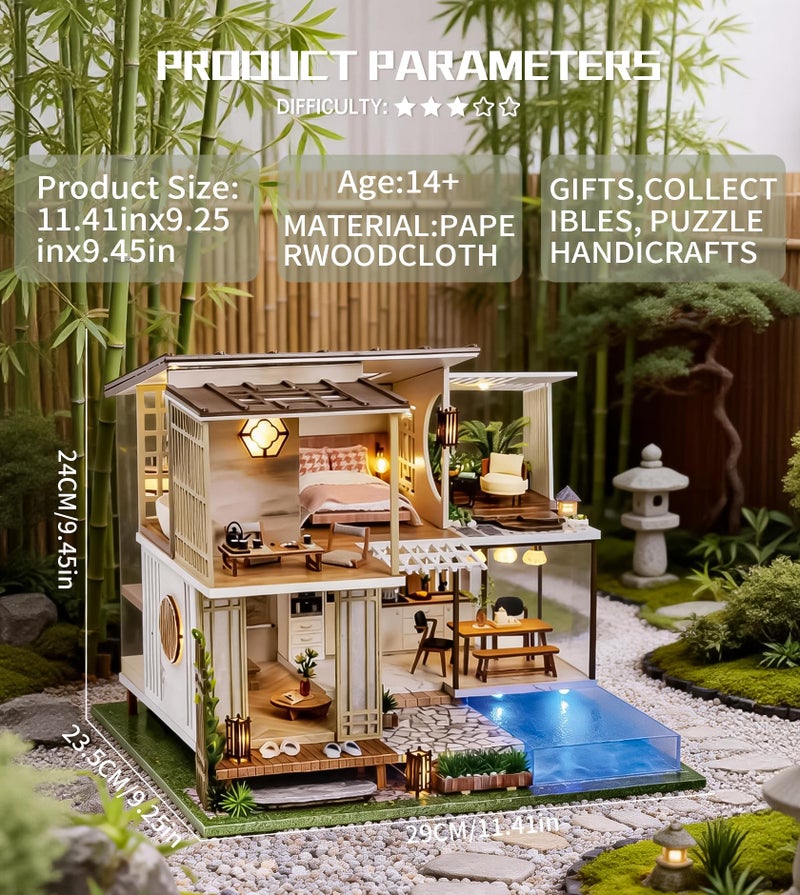 Spilay Dollhouse Miniature with Furniture,DIY Wooden Crafts Doll House Mini Handmade Kit,1:24 Scale Creative Room Idea Gift for Adult Friend Lover (Elegant and Quiet with dust Cover Music Box) - Image 2
